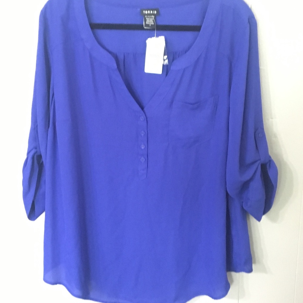 Torrid 2 Blue Harper Georgette Blouse Semi Sheer